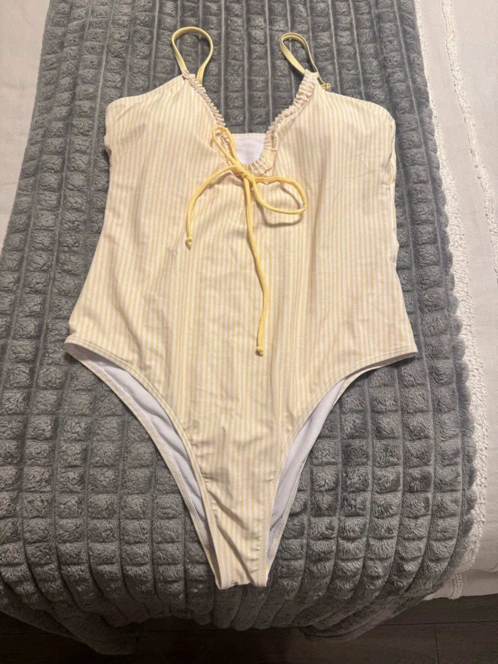 Yellow & white striped one-piece swimsuit 💛